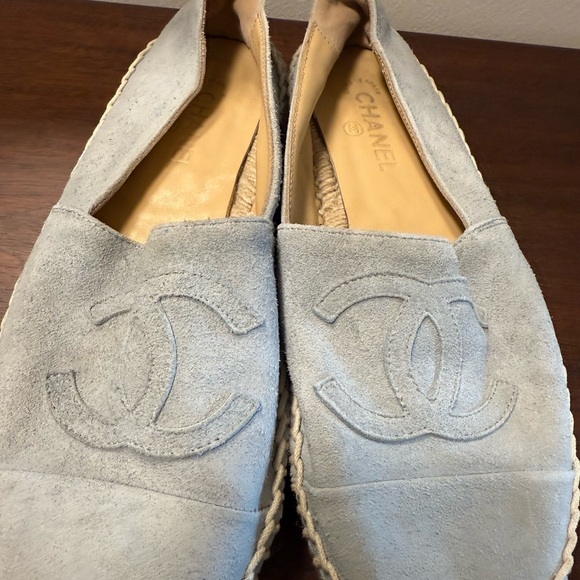 CHANEL Light Blue Suede Leather Espadrille Flats Shoes 37 - Picture 6 of 9